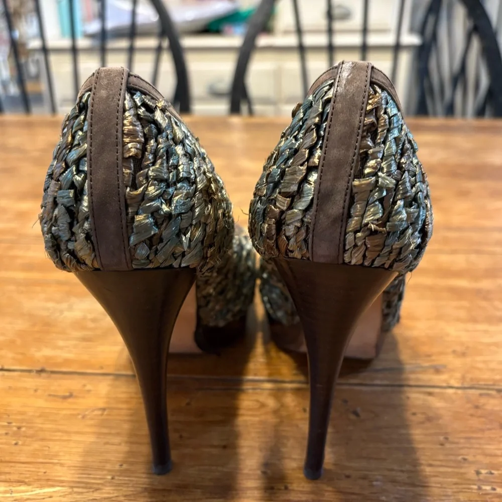 Stuart Weitzman Fairycore Natural Raffia Swoon Platform Heel Size 9.5